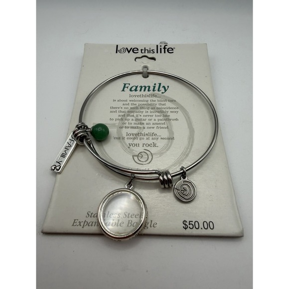 Love This Life Jewelry - Love This Life Family Expandable Bangle Bracelet Stainless Steel Silver Green